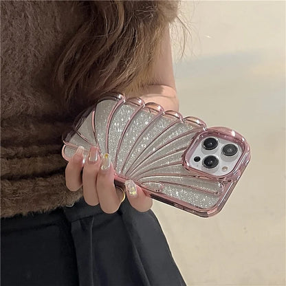 For iPhone 15 Pro TPU Case Seashell Shape Electroplating Glitter Soft Phone Cover