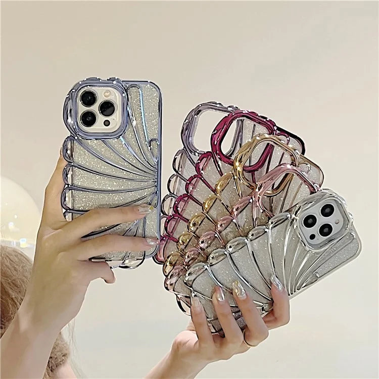 For iPhone 15 Pro TPU Case Seashell Shape Electroplating Glitter Soft Phone Cover