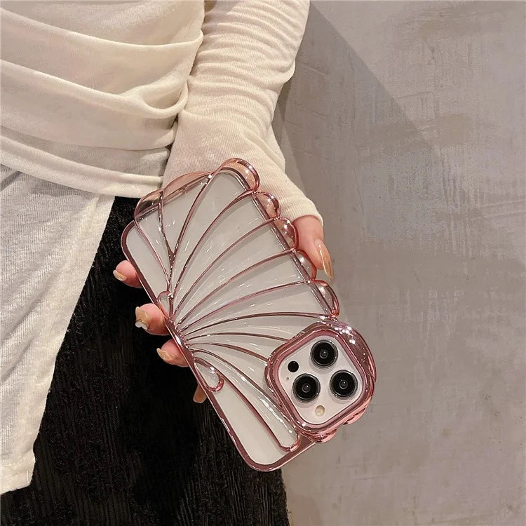 For iPhone 13 Pro Case Seashell Clear TPU Electroplating Summer Phone Cover