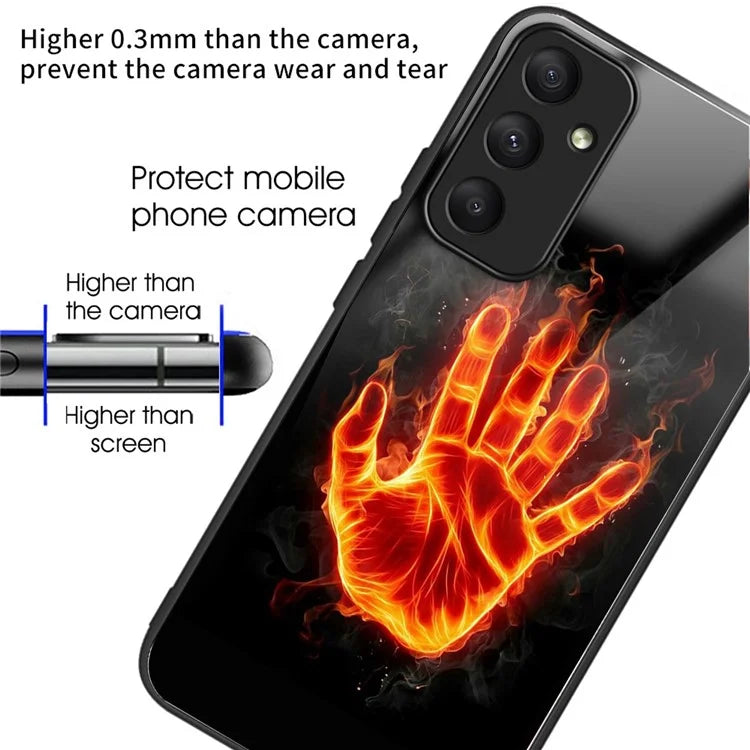 For Samsung Galaxy A05s 4G Case Tempered Glass+TPU Protective Phone Shell Pattern Design