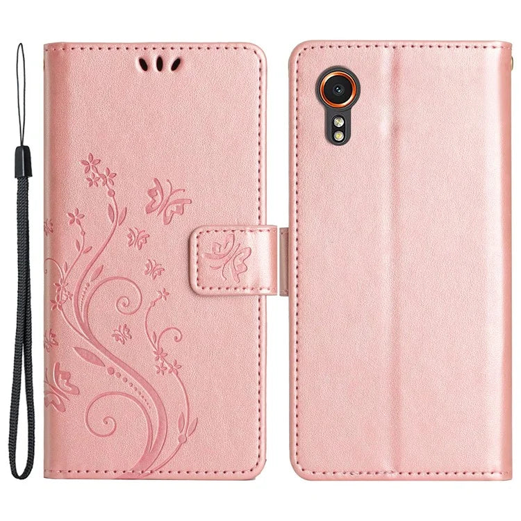 For Samsung Galaxy Xcover7 Case Leather Wallet Stand Phone Cover Butterfly Pattern