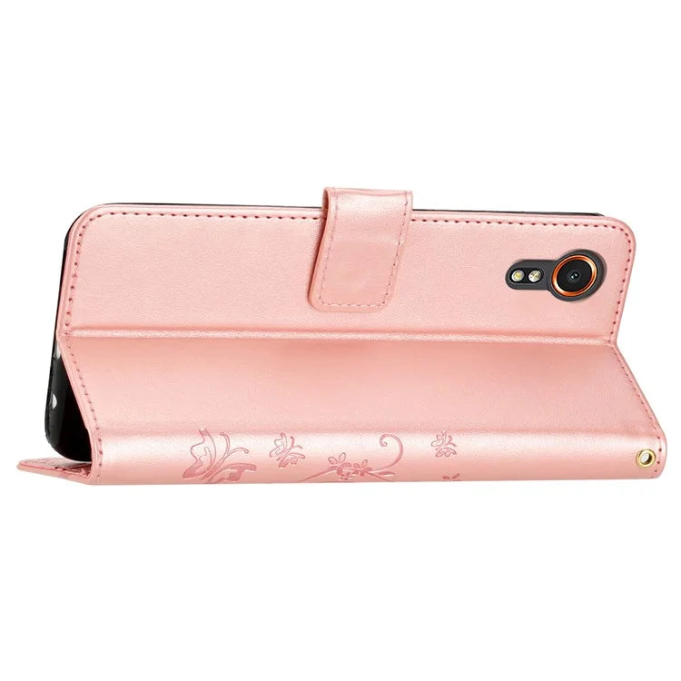 For Samsung Galaxy Xcover7 Case Leather Wallet Stand Phone Cover Butterfly Pattern