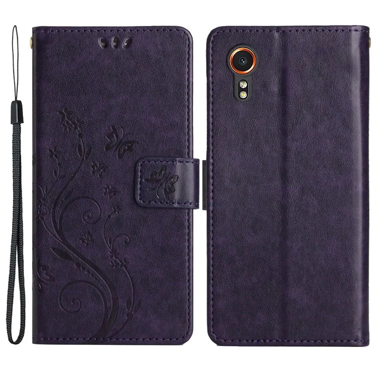 For Samsung Galaxy Xcover7 Case Leather Wallet Stand Phone Cover Butterfly Pattern