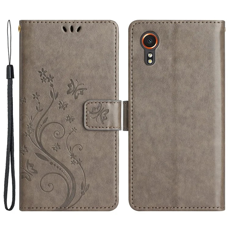 For Samsung Galaxy Xcover7 Case Leather Wallet Stand Phone Cover Butterfly Pattern