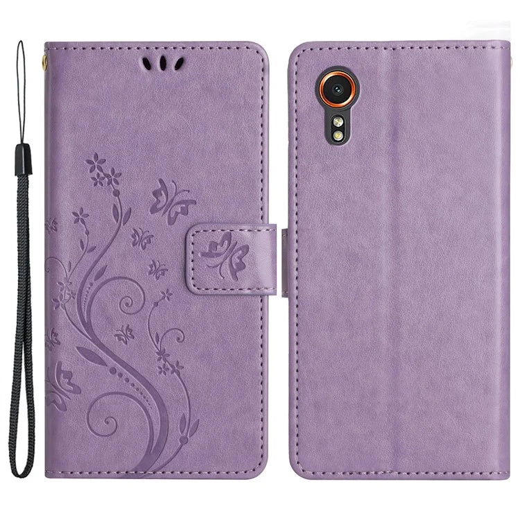 For Samsung Galaxy Xcover7 Case Leather Wallet Stand Phone Cover Butterfly Pattern