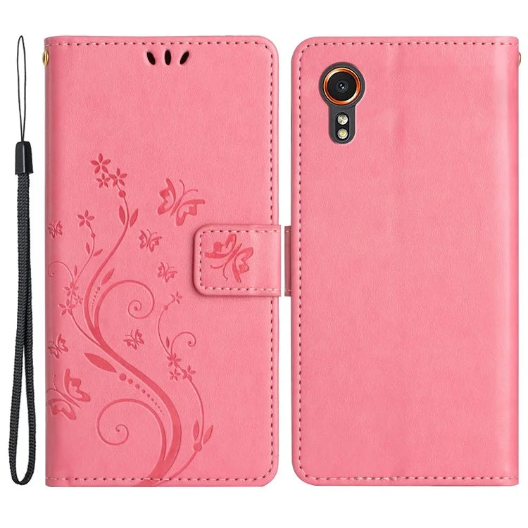For Samsung Galaxy Xcover7 Case Leather Wallet Stand Phone Cover Butterfly Pattern