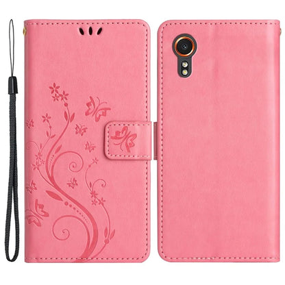 For Samsung Galaxy Xcover7 Case Leather Wallet Stand Phone Cover Butterfly Pattern