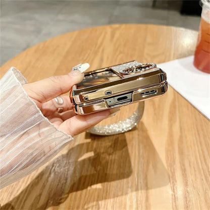 For Oppo Find N3 Flip 5G Case Rhinestones Glitter Hard PC Folding Phone Cover with Wrist Strap