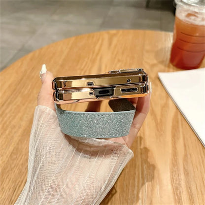 For Oppo Find N2 Flip 5G Glitter Phone Case Shockproof Hard PC Phone Cover with Wrist Strap