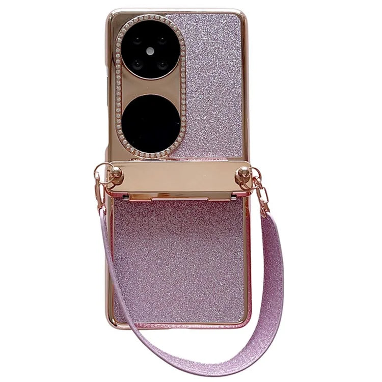For Huawei Pocket 2 Case Glitter Electroplating Hard PC Phone Cover with Wrist Strap