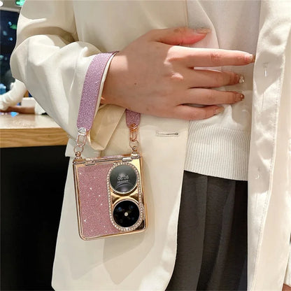 For Huawei Pocket 2 Case Glitter Electroplating Hard PC Phone Cover with Wrist Strap