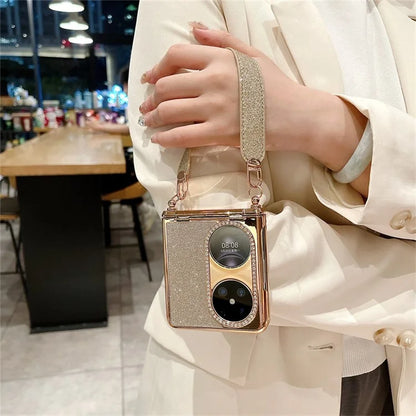 For Huawei Pocket 2 Case Glitter Electroplating Hard PC Phone Cover with Wrist Strap