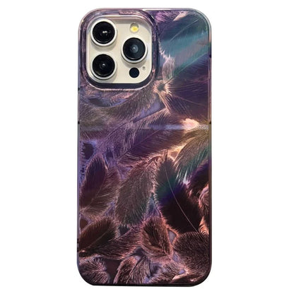 For iPhone 15 Pro Max Cell Phone Cases IMD Feather Pattern PC+TPU Drop Resistant Cover