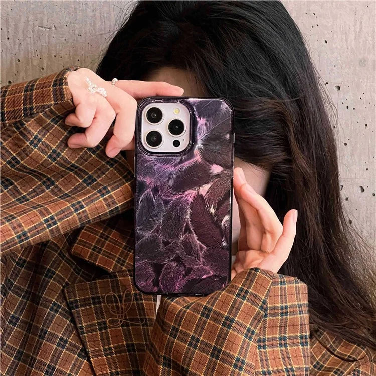 For iPhone 15 Pro Max Cell Phone Cases IMD Feather Pattern PC+TPU Drop Resistant Cover