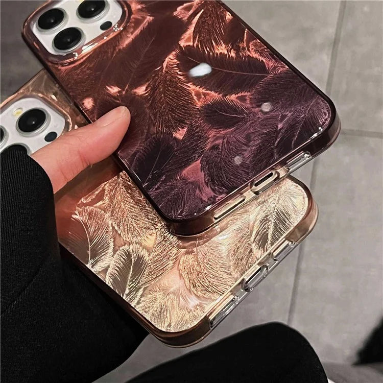 For iPhone 15 Pro Max Cell Phone Cases IMD Feather Pattern PC+TPU Drop Resistant Cover