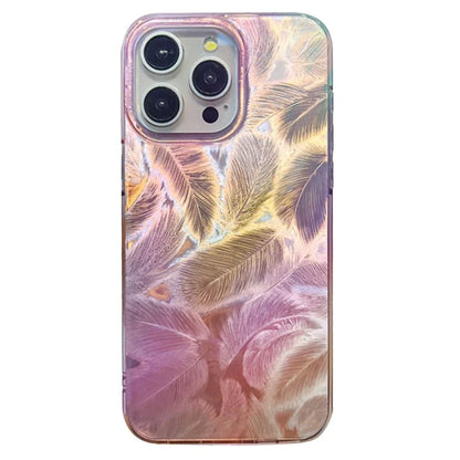 For iPhone 15 Pro Max Cell Phone Cases IMD Feather Pattern PC+TPU Drop Resistant Cover