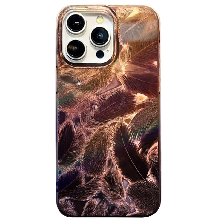For iPhone 15 Pro Max Cell Phone Cases IMD Feather Pattern PC+TPU Drop Resistant Cover
