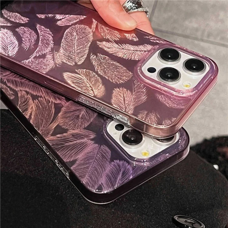 For iPhone 15 Pro Max Cell Phone Cases IMD Feather Pattern PC+TPU Drop Resistant Cover