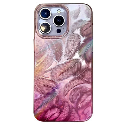 For iPhone 15 Pro Max Cell Phone Cases IMD Feather Pattern PC+TPU Drop Resistant Cover