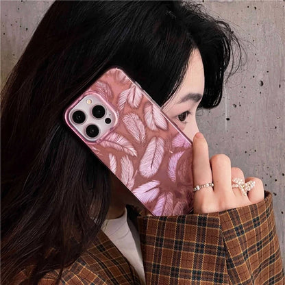 For iPhone 15 Pro Max Cell Phone Cases IMD Feather Pattern PC+TPU Drop Resistant Cover