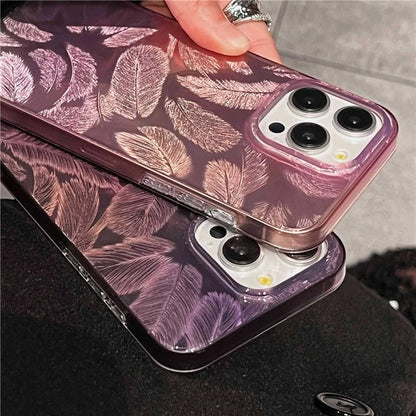 For iPhone 15 Pro Max Cell Phone Cases IMD Feather Pattern PC+TPU Drop Resistant Cover