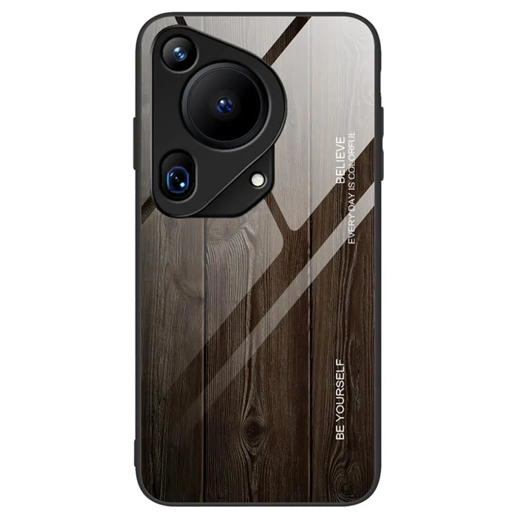 For Huawei Pura 70 Ultra Case Tempered Glass + TPU Wood Texture Phone Cover