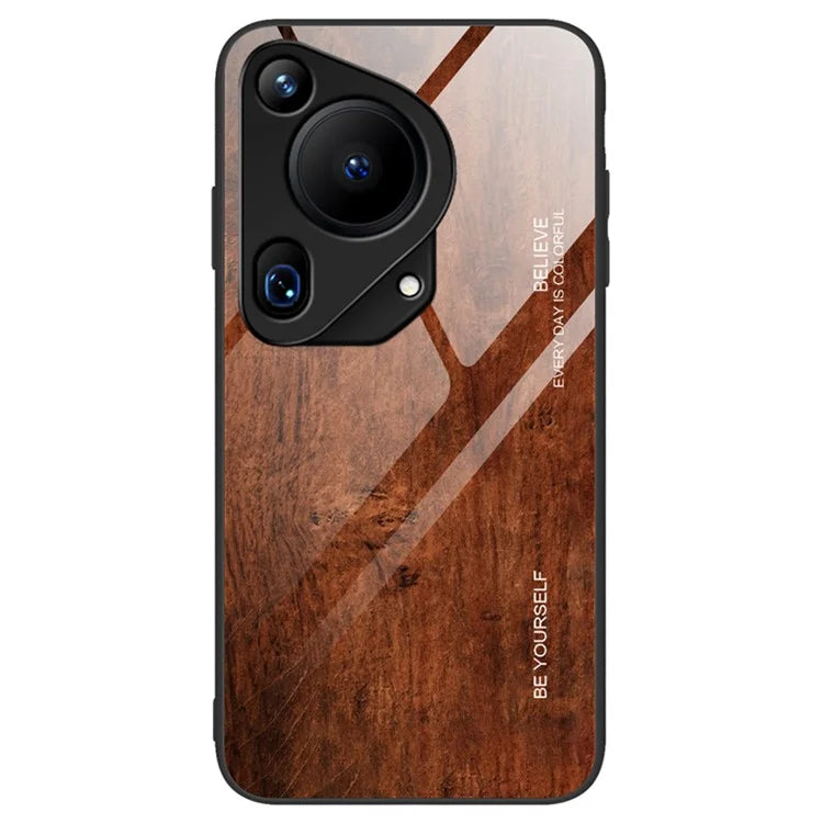 For Huawei Pura 70 Ultra Case Tempered Glass + TPU Wood Texture Phone Cover