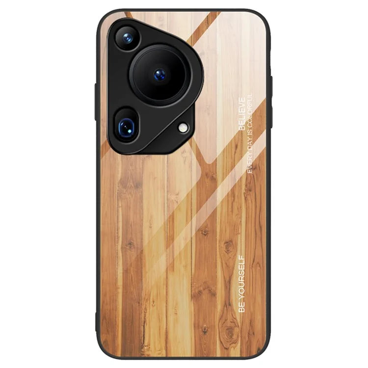 For Huawei Pura 70 Ultra Case Tempered Glass + TPU Wood Texture Phone Cover
