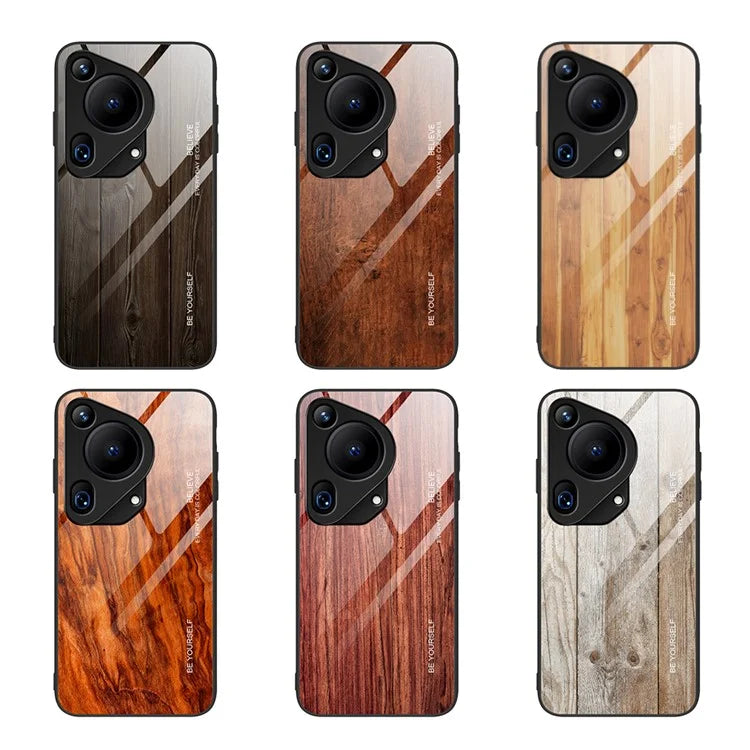 For Huawei Pura 70 Ultra Case Tempered Glass + TPU Wood Texture Phone Cover