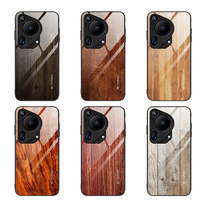For Huawei Pura 70 Ultra Case Tempered Glass + TPU Wood Texture Phone Cover
