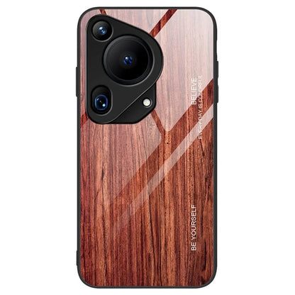 For Huawei Pura 70 Ultra Case Tempered Glass + TPU Wood Texture Phone Cover