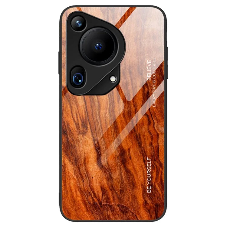 For Huawei Pura 70 Ultra Case Tempered Glass + TPU Wood Texture Phone Cover