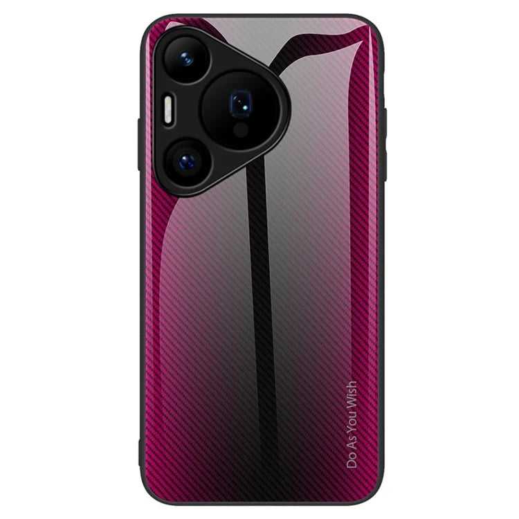 For Huawei Pura 70 Case Carbon Fiber Texture Tempered Glass Protective Shell
