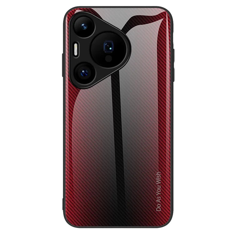 For Huawei Pura 70 Case Carbon Fiber Texture Tempered Glass Protective Shell