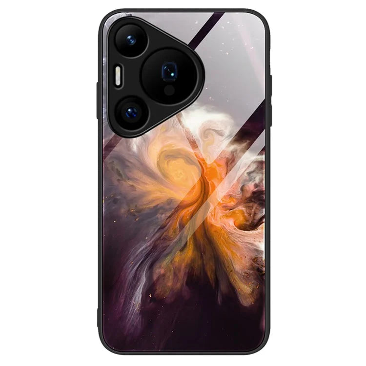For Huawei Pura 70 Case Marble Pattern Tempered Glass+PC+TPU Phone Cover
