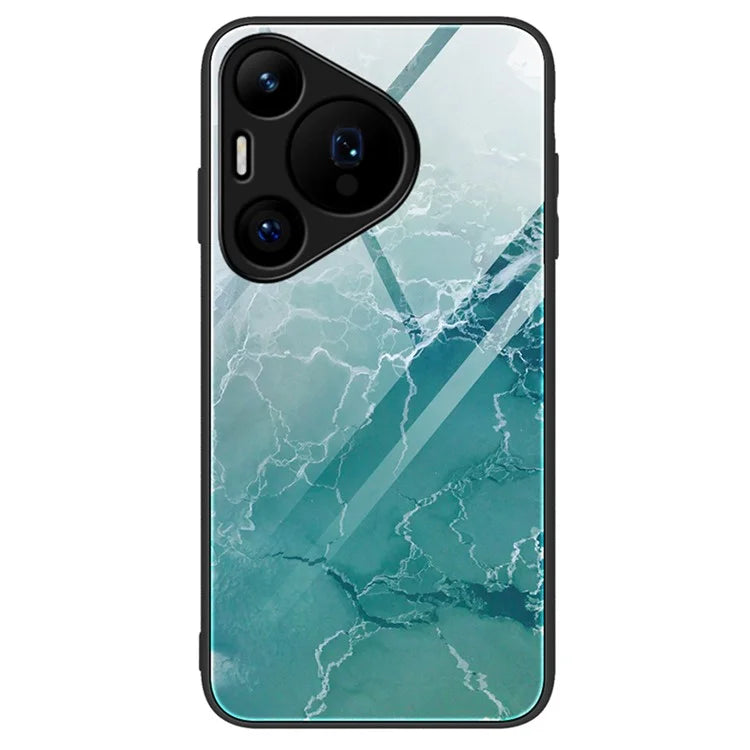For Huawei Pura 70 Case Marble Pattern Tempered Glass+PC+TPU Phone Cover