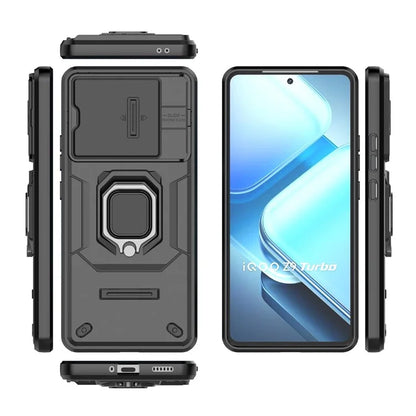 For vivo iQOO Z9 Turbo 5G Phone Cases Wholesale PC+TPU Kickstand Phone Cover with Lens Lid