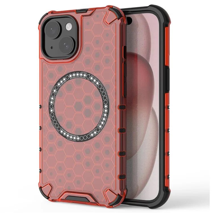 For iPhone 15 Case Honeycomb Design Magnetic TPU+PC Phone Cover