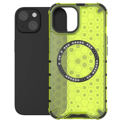 For iPhone 15 Case Honeycomb Design Magnetic TPU+PC Phone Cover
