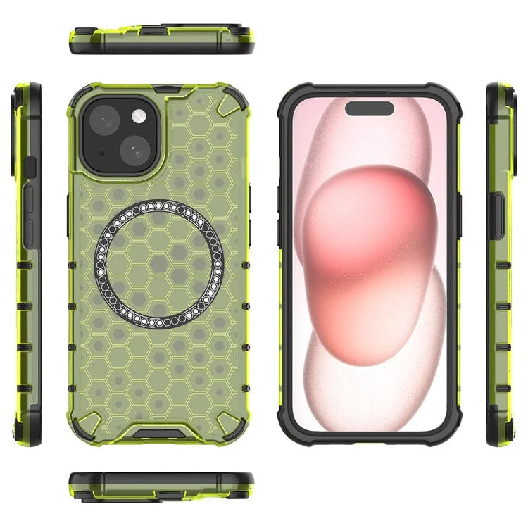 For iPhone 15 Case Honeycomb Design Magnetic TPU+PC Phone Cover