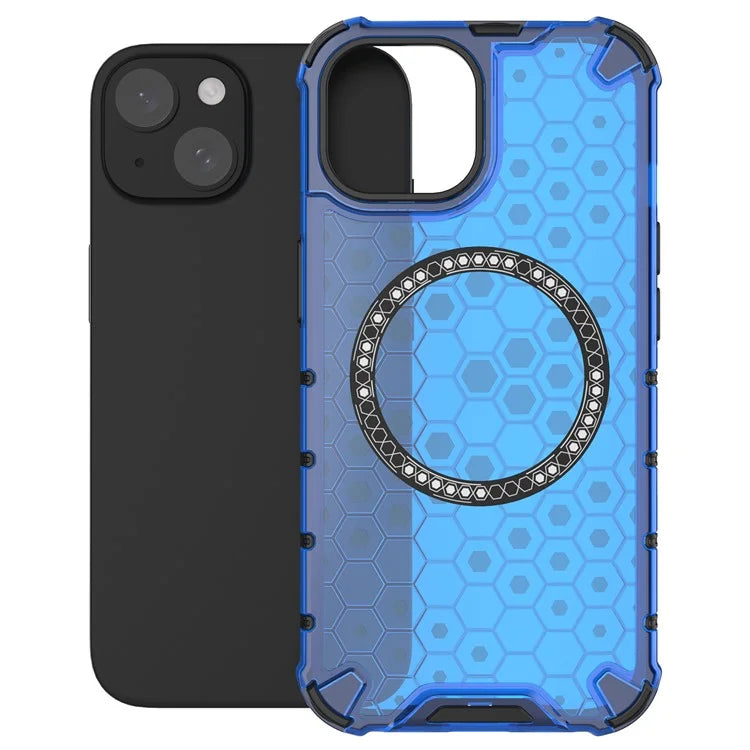 For iPhone 15 Case Honeycomb Design Magnetic TPU+PC Phone Cover