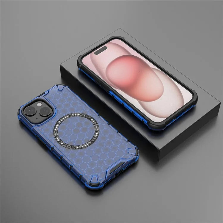 For iPhone 15 Case Honeycomb Design Magnetic TPU+PC Phone Cover