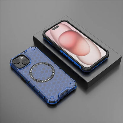 For iPhone 15 Case Honeycomb Design Magnetic TPU+PC Phone Cover