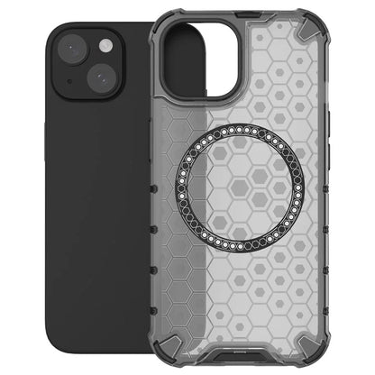 For iPhone 15 Case Honeycomb Design Magnetic TPU+PC Phone Cover
