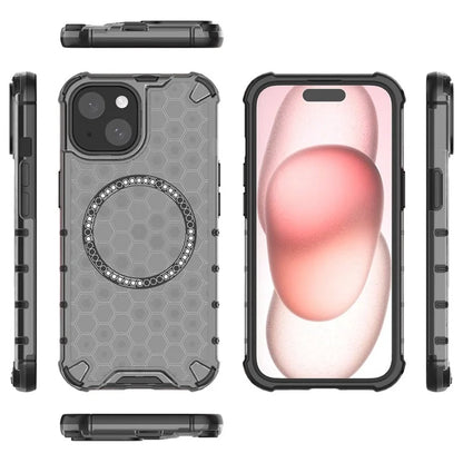 For iPhone 15 Case Honeycomb Design Magnetic TPU+PC Phone Cover