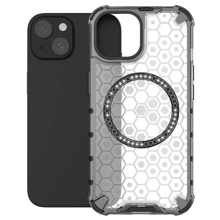 For iPhone 15 Case Honeycomb Design Magnetic TPU+PC Phone Cover