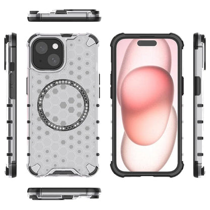 For iPhone 15 Case Honeycomb Design Magnetic TPU+PC Phone Cover