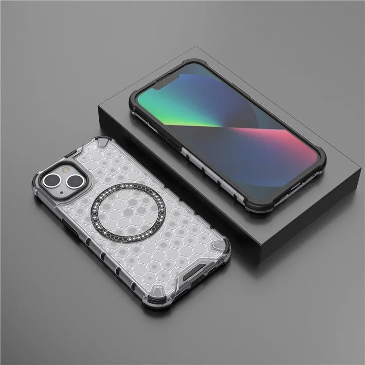 For iPhone 13 Case Compatible with MagSafe TPU+PC Honeycomb Phone Cover