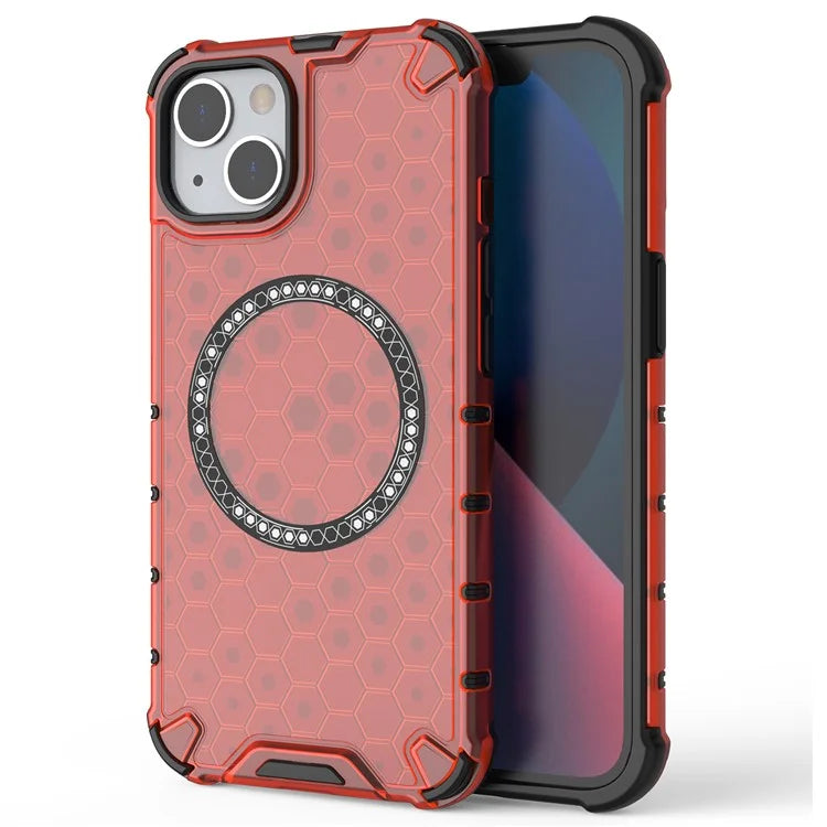 For iPhone 13 Case Compatible with MagSafe TPU+PC Honeycomb Phone Cover