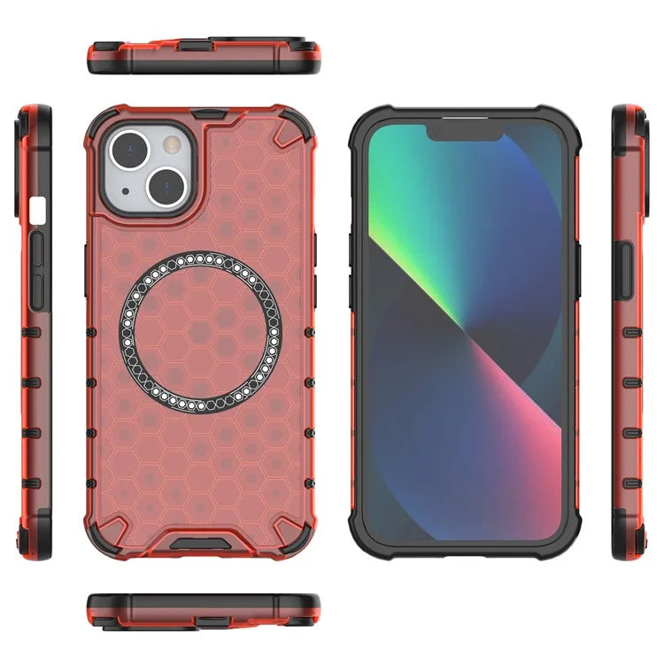For iPhone 13 Case Compatible with MagSafe TPU+PC Honeycomb Phone Cover